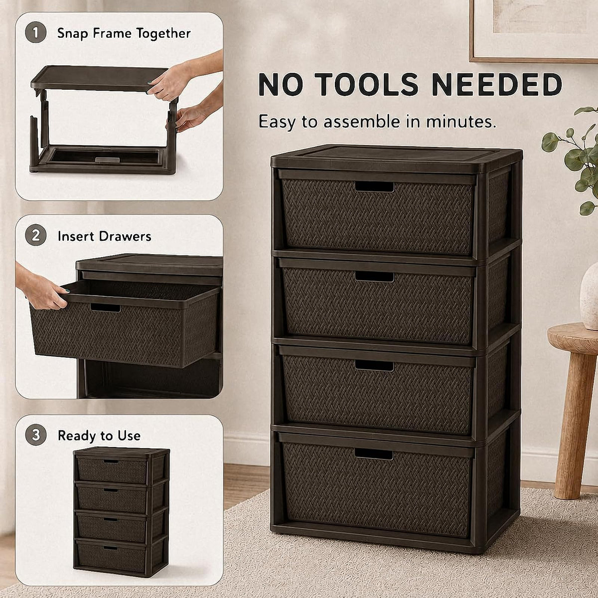 Brown 4-Drawer Plastic Storage Tower Q679972