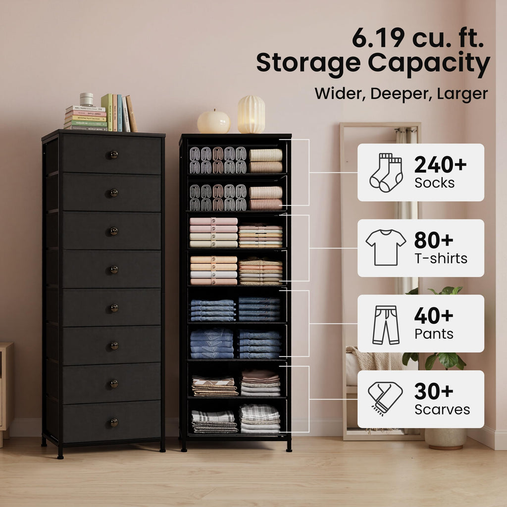 Black 8 Drawer Fabric Dresser M14078