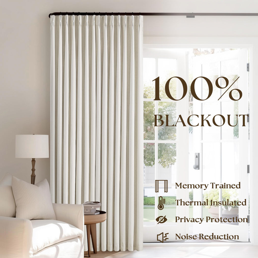 90 Inch Pinch Pleated Linen 100% Blackout Curtains 2 Panels W33928