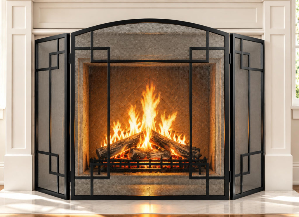 Fireplace Screen 3 Panel Wrought Iron N939