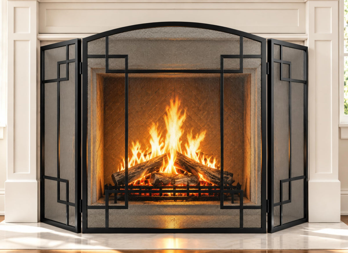 Fireplace Screen 3 Panel Wrought Iron N939