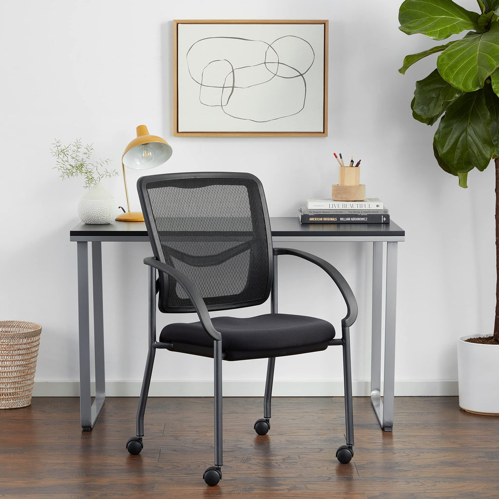 Stackable Visitor's Chair with Breathable Back and Rolling Casters C47209