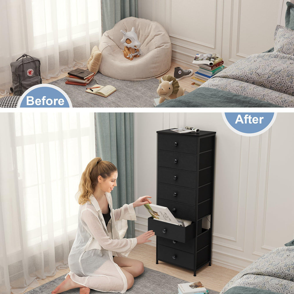 Black 8 Drawer Fabric Dresser M14078