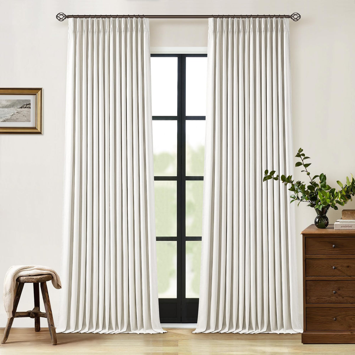 90 Inch Pinch Pleated Linen 100% Blackout Curtains 2 Panels W33928