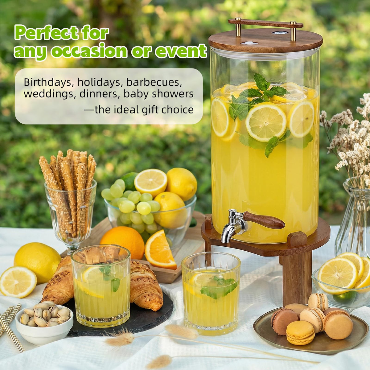 2.1 Gallon Glass Beverage Dispenser with Stand and Stainless Steel Spigot A584432