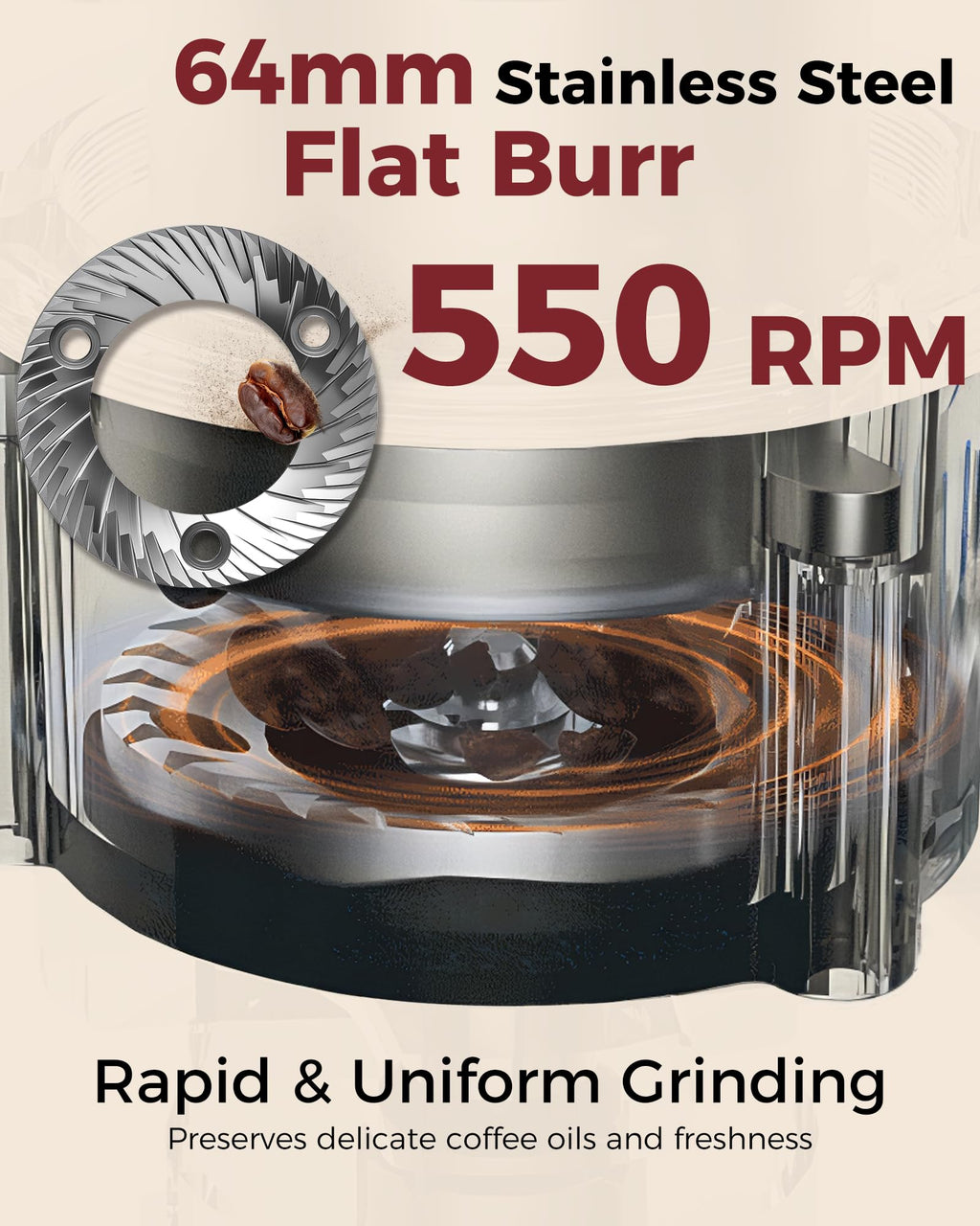 64mm Flat Burr Coffee Grinder F69478