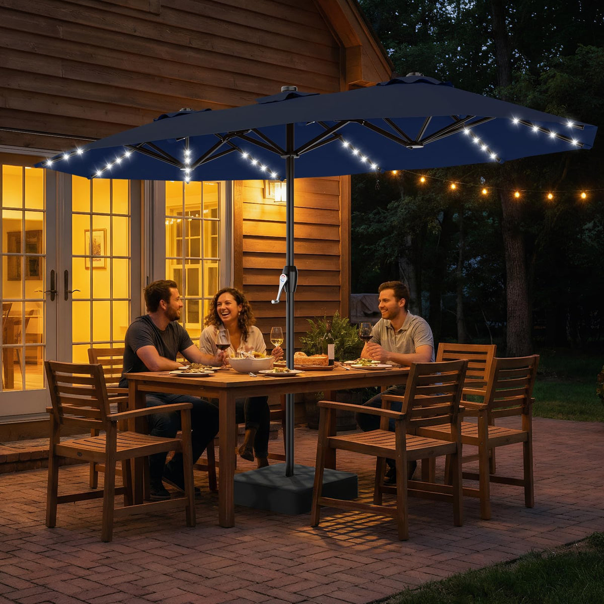 15FT Double Sided Solar Lights Patio Umbrella O301