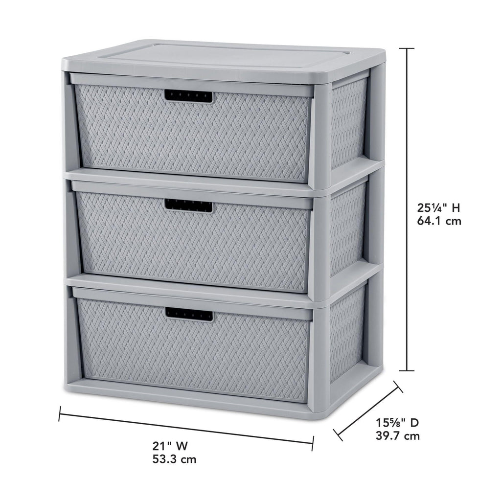 3 Drawer Plastic Storage Tower with Removable Bins, Gray, 2 Pack V82970