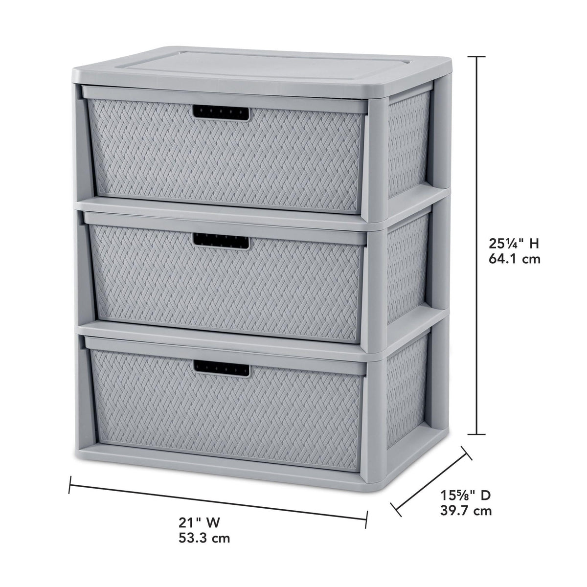 3 Drawer Plastic Storage Tower with Removable Bins, Gray, 2 Pack V82970