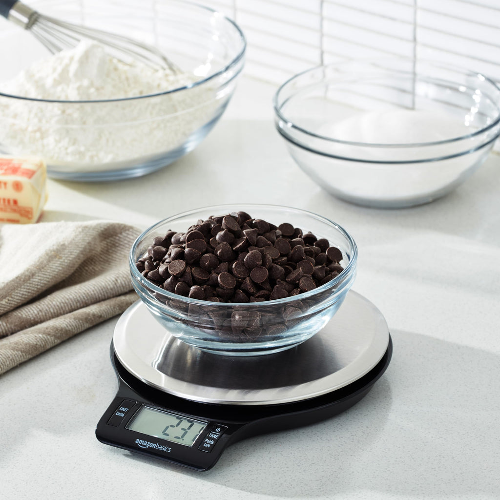 Digital Kitchen Scale with LCD Display, Black and Stainless Steel A64210