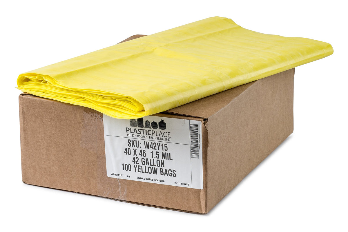 40-45 Gallon 1.5 Mil Yellow Trash Bags 100 Count O18756
