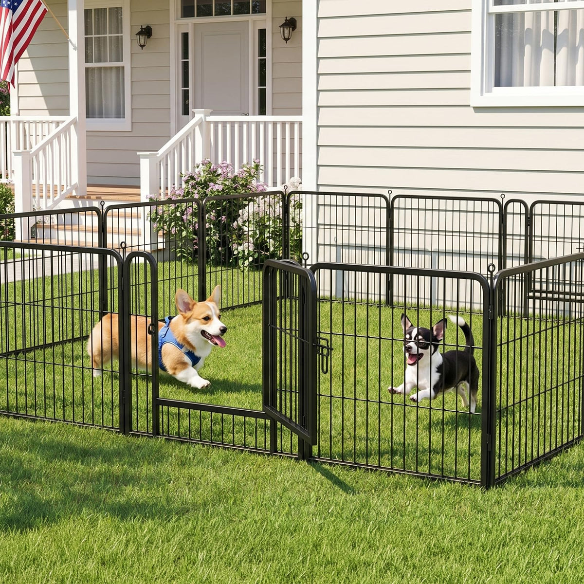 24" Height 16 Panels Foldable Metal Dog Playpen with Door E3285