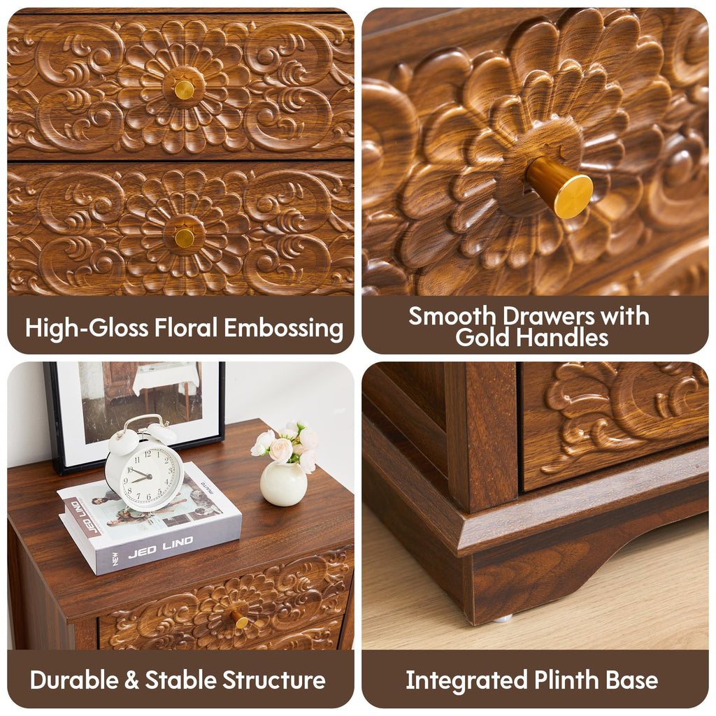 5 Drawer Narrow Wooden Dresser with Gold Handles N395304