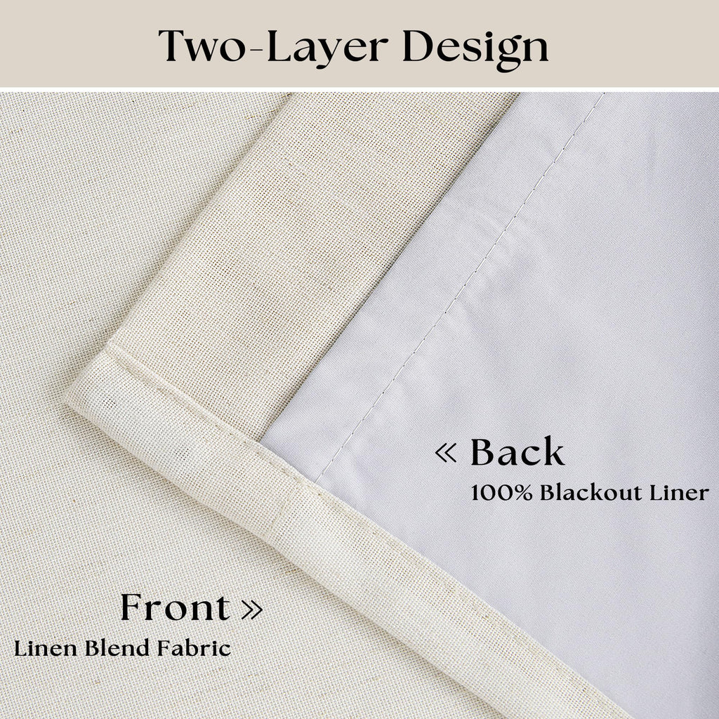 90 Inch Pinch Pleated Linen 100% Blackout Curtains 2 Panels W33928
