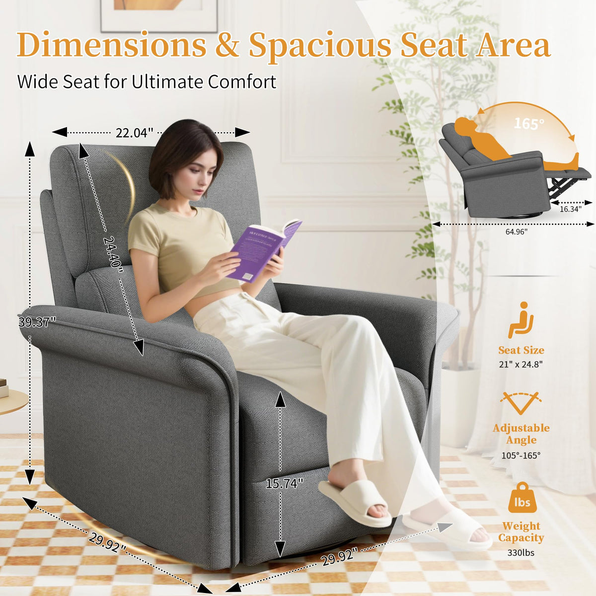 Power Swivel Rocker Recliner Chair Velvet G29477