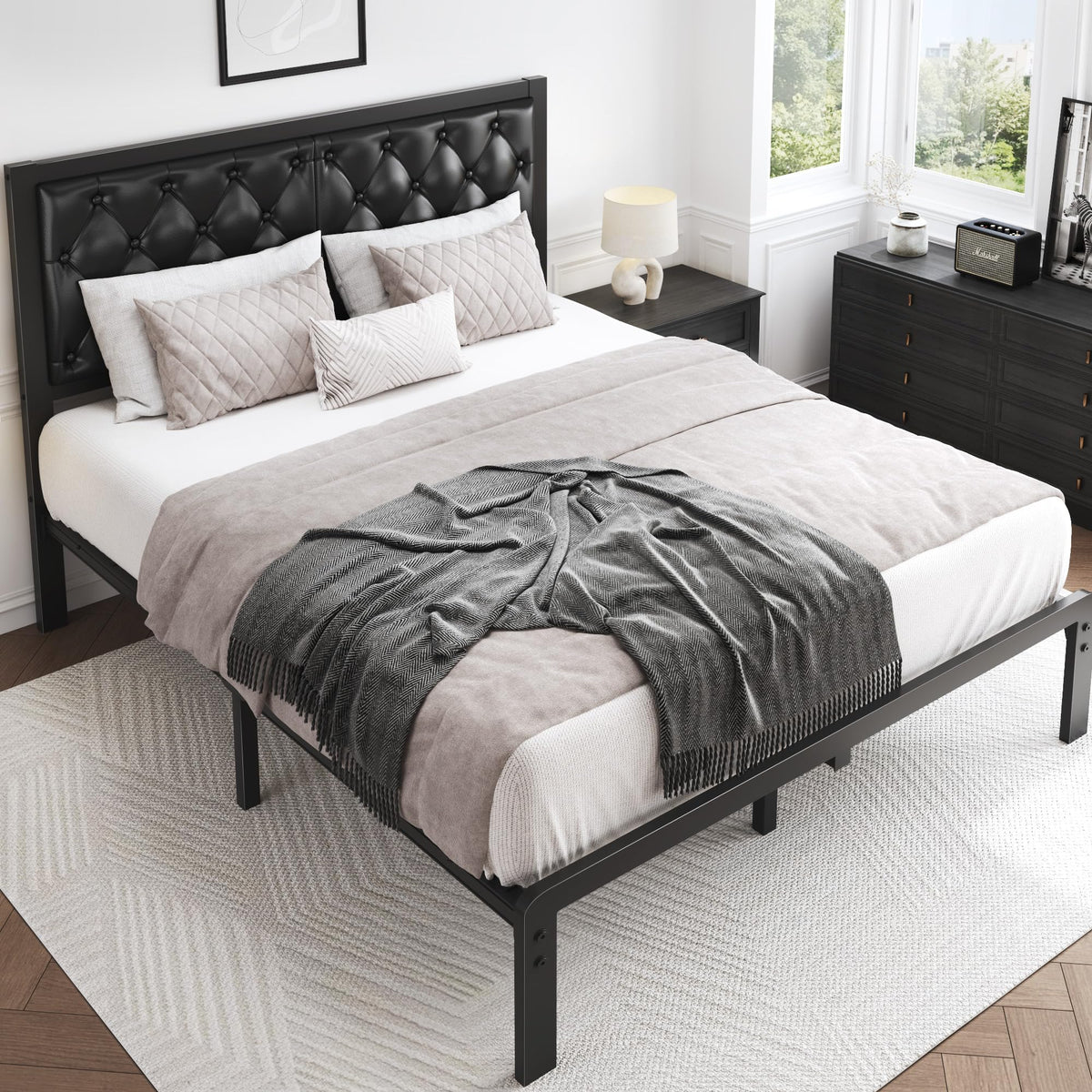 Queen Upholstered Button Tufted Bed Frame with Storage B260