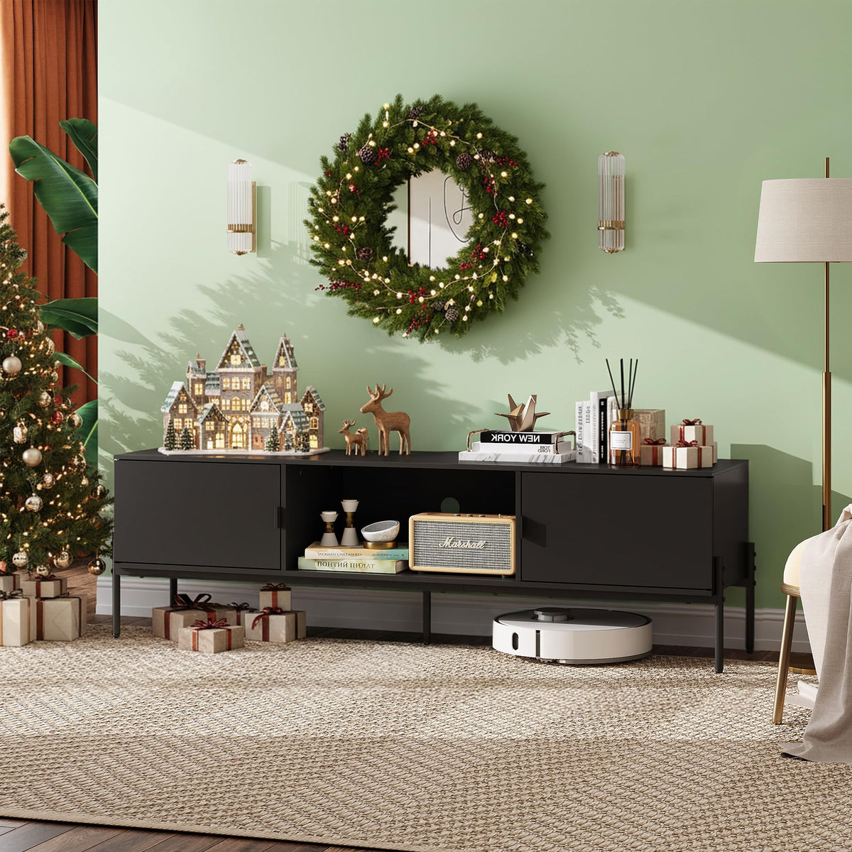 Black TV Stand with Metal Legs J942