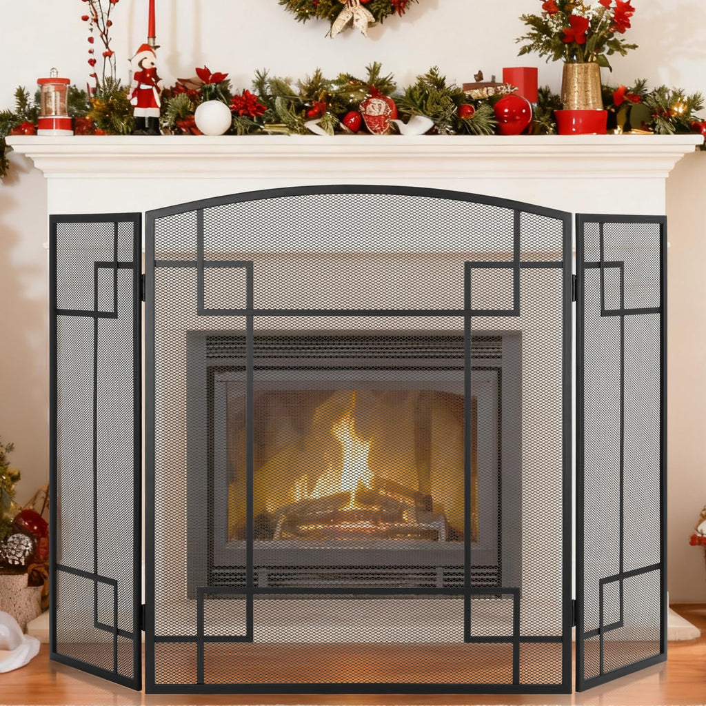 Fireplace Screen 3 Panel Wrought Iron N939