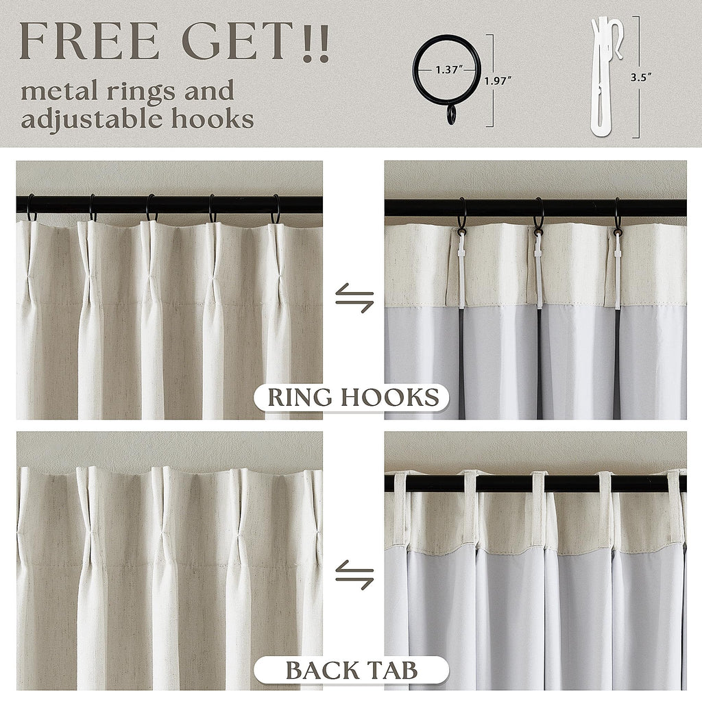 90 Inch Pinch Pleated Linen 100% Blackout Curtains 2 Panels W33928