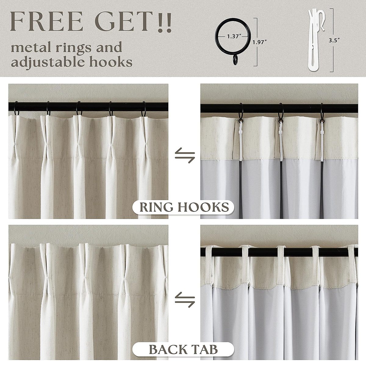 90 Inch Pinch Pleated Linen 100% Blackout Curtains 2 Panels W33928